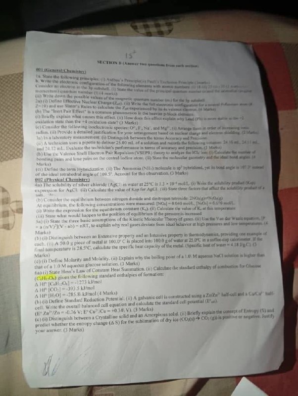UNIZIK JUPEB Chemistry exam question paper - Page 1