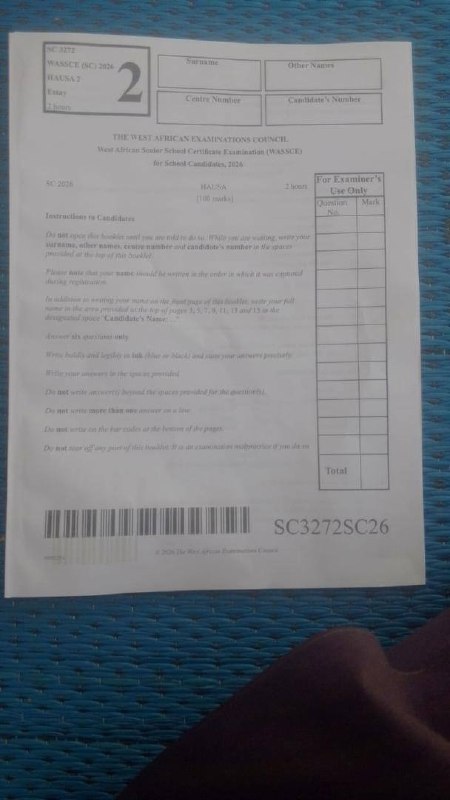 2026 WAEC Hausa Exam Questions Photo 1