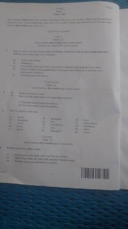 2026 WAEC Hausa Exam Questions Photo 3