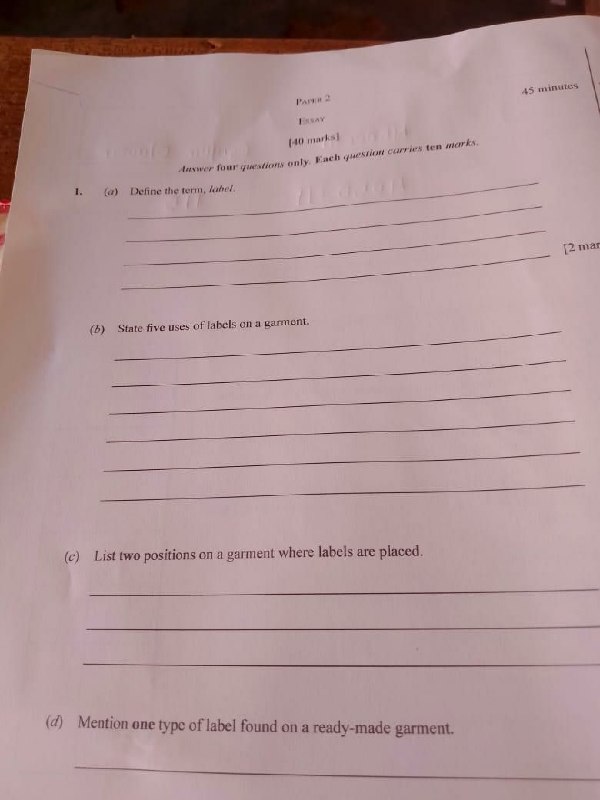 WAEC 2026 Fashion Design & Garment Making question paper page 4