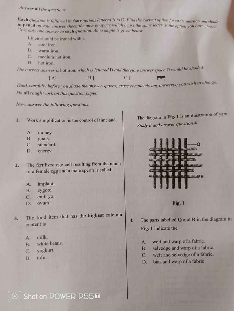 WAEC 2026 Home Management objective question paper page 1
