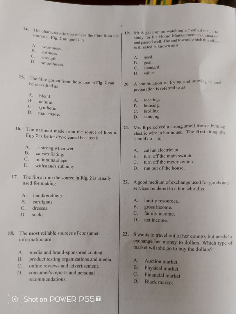 WAEC 2026 Home Management objective question paper page 2
