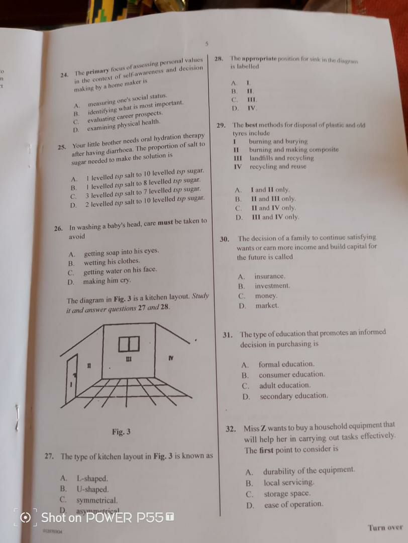 WAEC 2026 Home Management objective question paper page 3