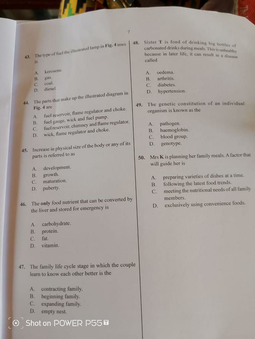 WAEC 2026 Home Management objective question paper page 4