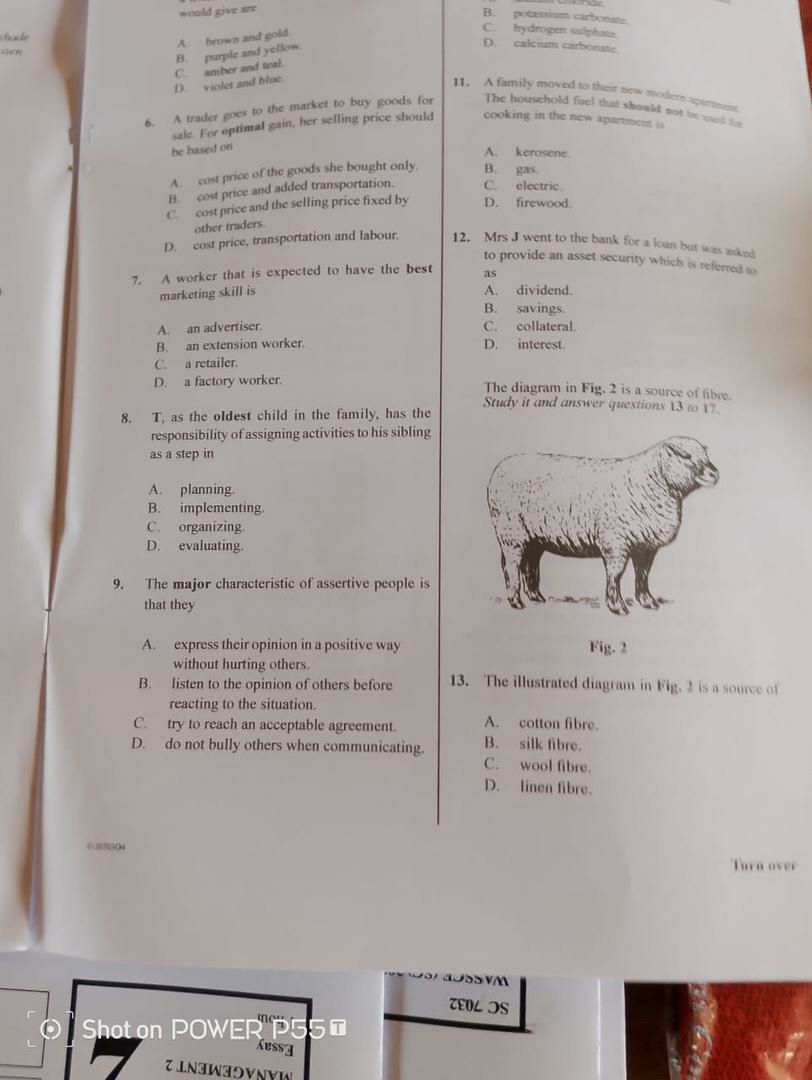 WAEC 2026 Home Management objective question paper page 5