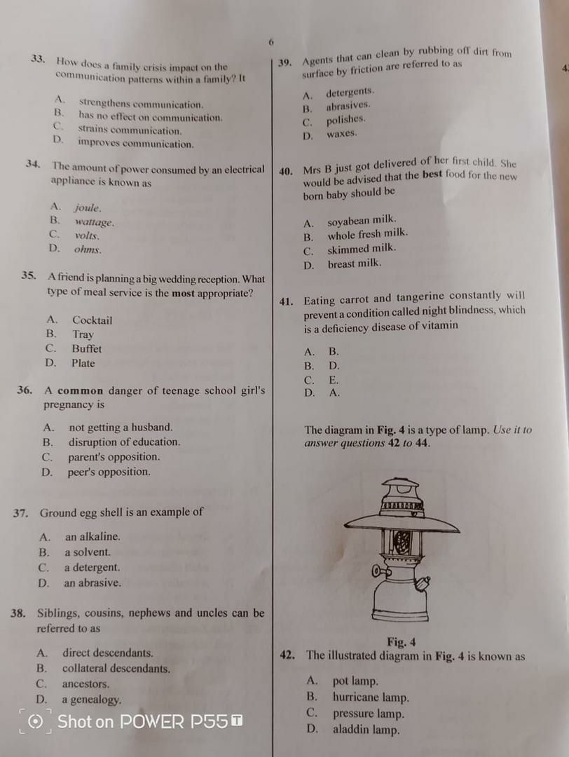 WAEC 2026 Home Management objective question paper page 6