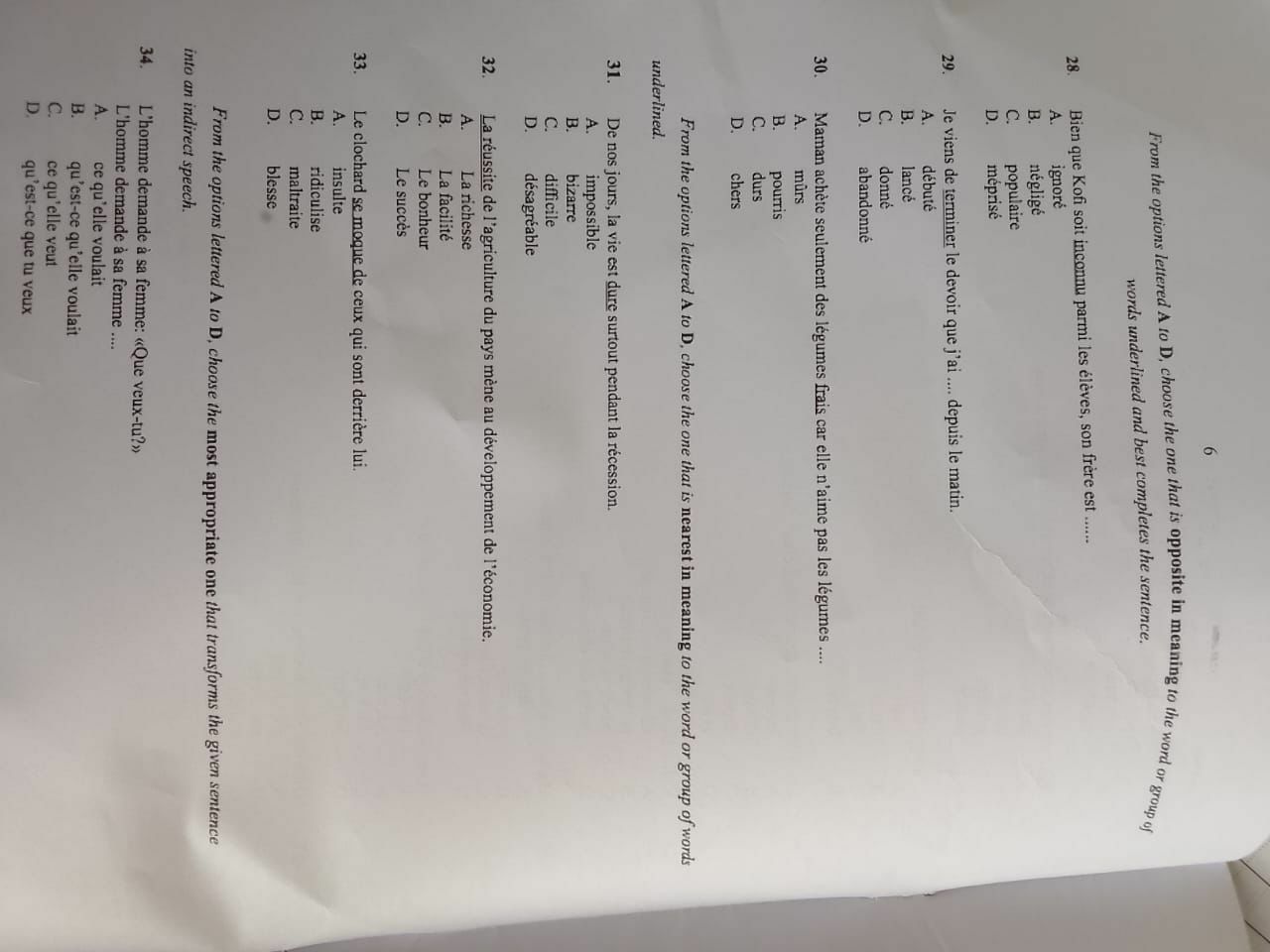 2026 WAEC French question paper page 1