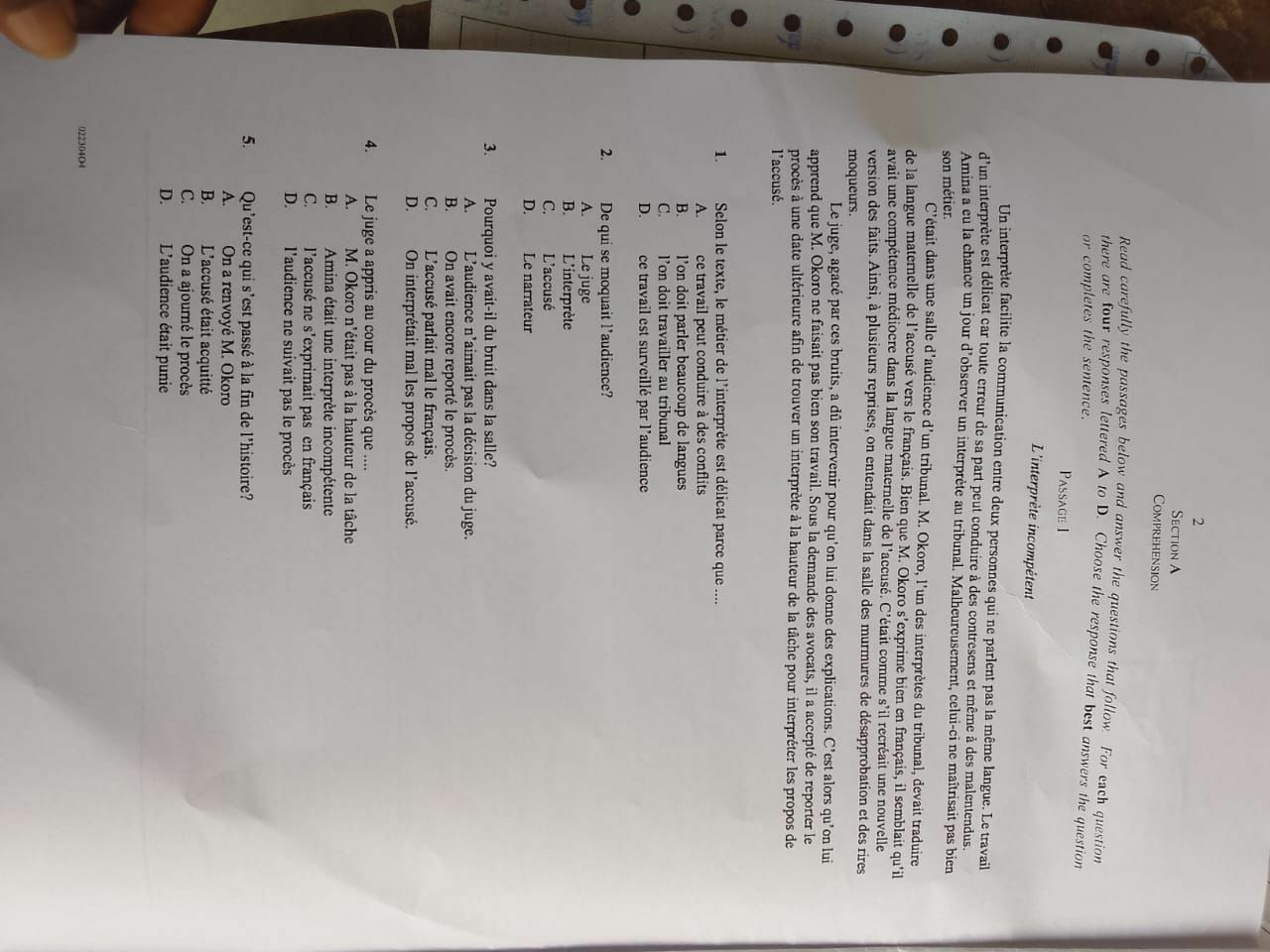 2026 WAEC French question paper page 2