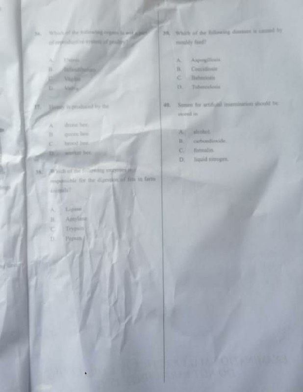 WAEC 2026 Livestock Farming OBJ Questions 36-40