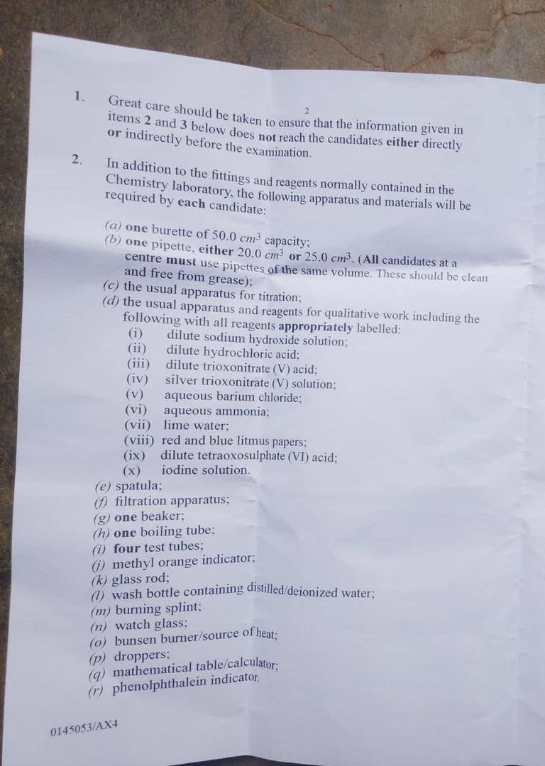 WAEC 2026 Chemistry 3 Practical Alternative A supervisor report