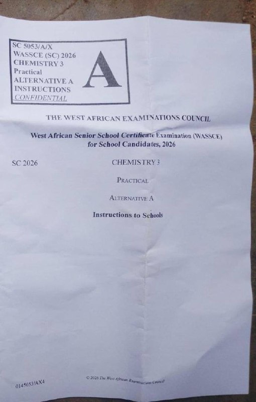 WAEC 2026 Chemistry 3 Practical Alternative A caution