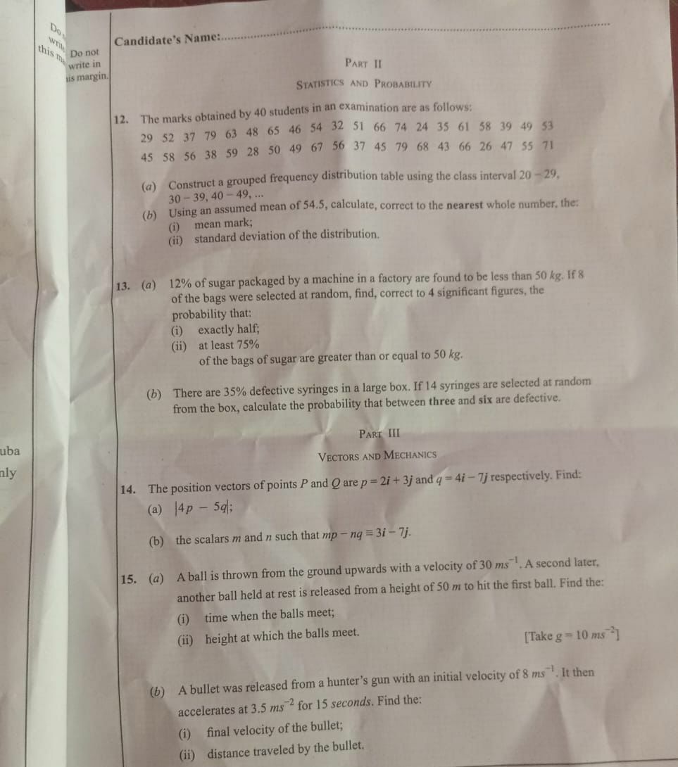 WAEC 2026 Further Mathematics question paper page 3