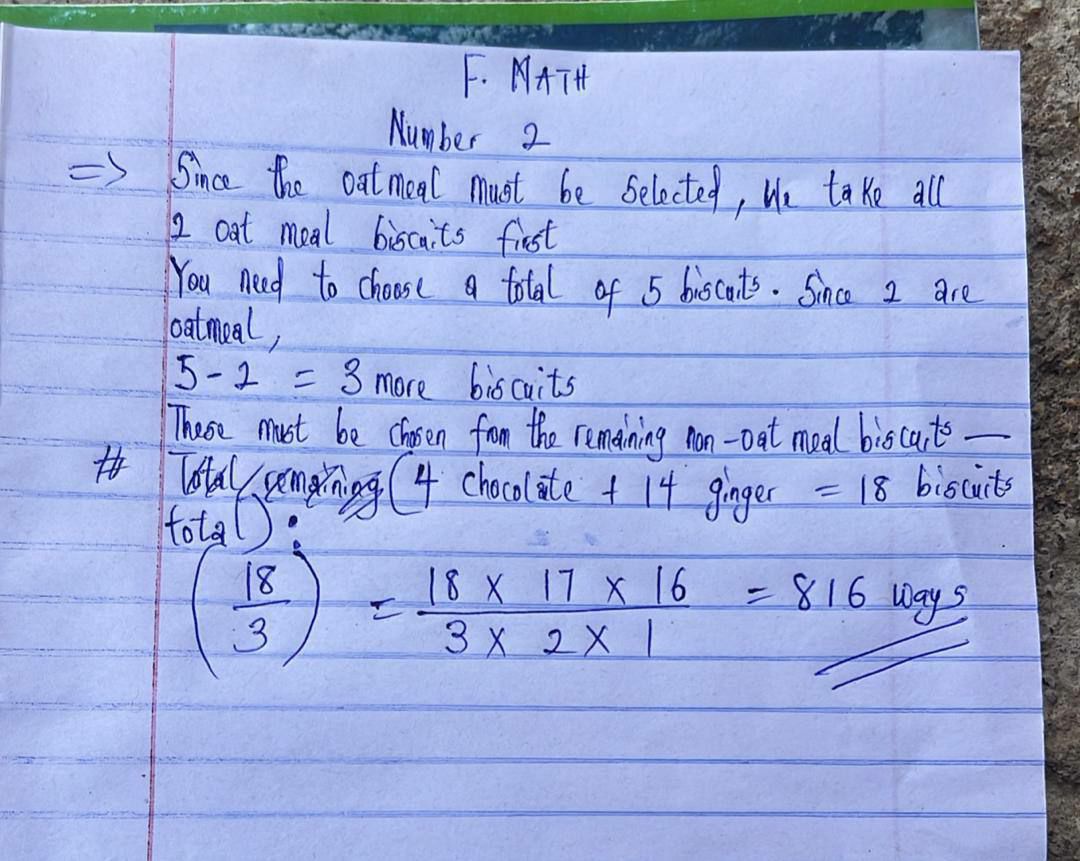 WAEC 2026 Further Mathematics answers - Question 2 (Biscuits/Combinations)