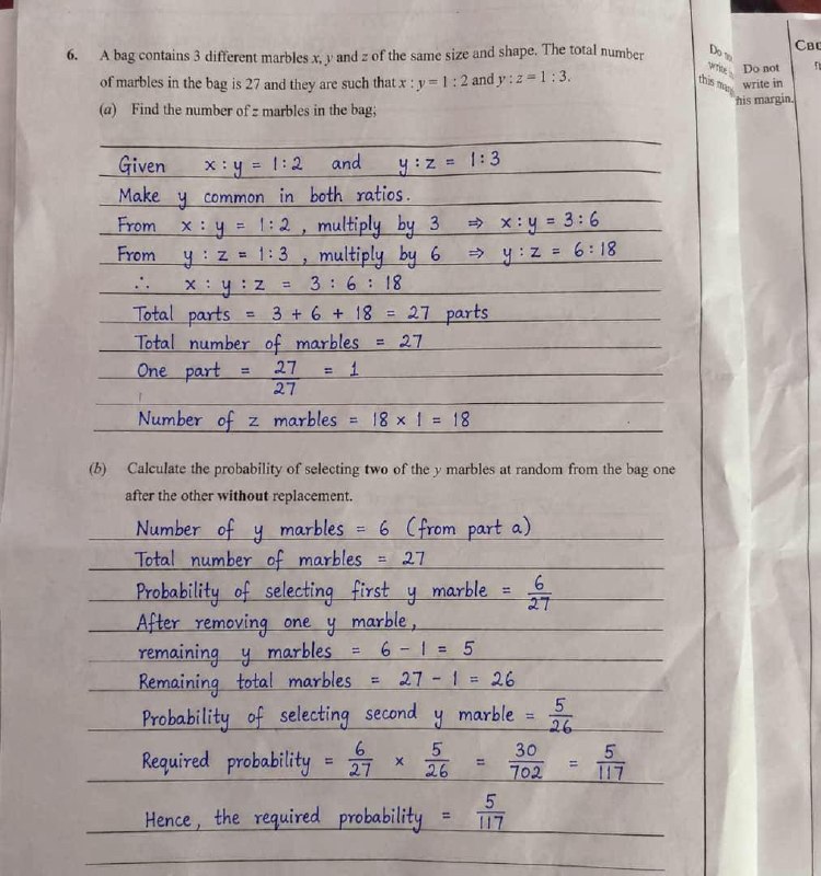 WAEC 2026 Further Mathematics answers - Question 6 (Probability/Marbles)