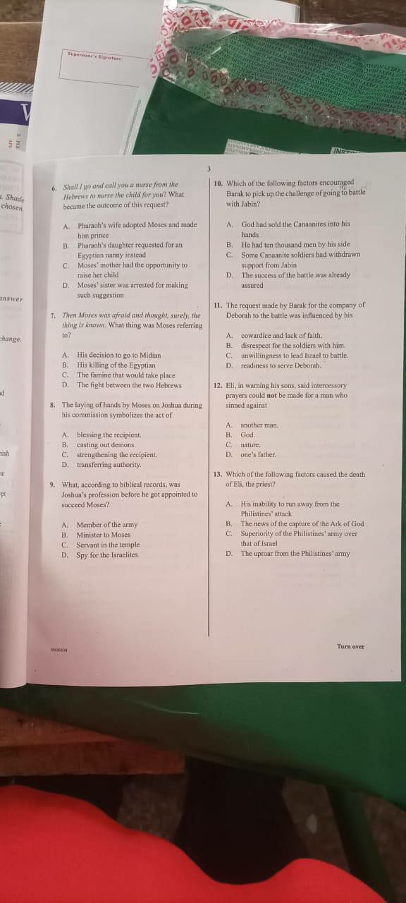 2026 WAEC CRS objective question paper page 2, questions 6 to 13