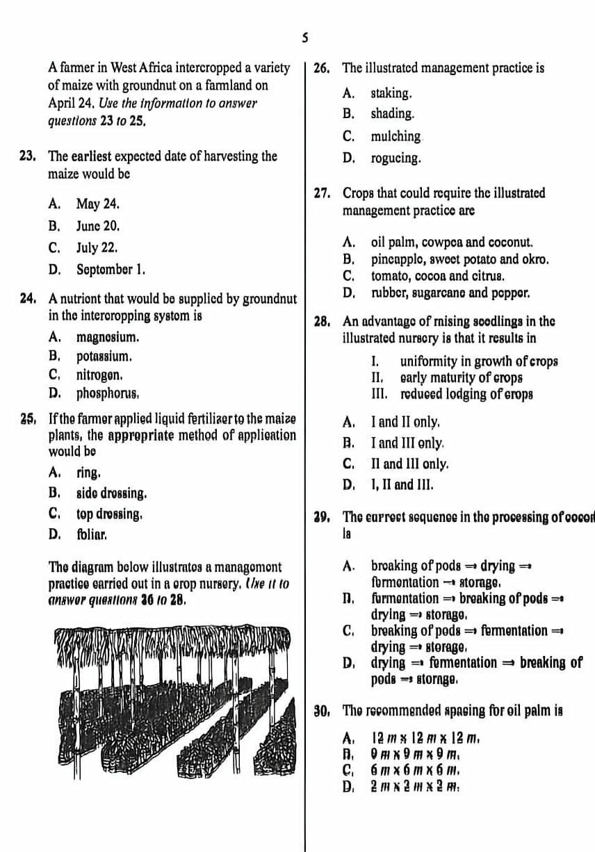 WAEC 2026 Agricultural Science Question Paper page 5