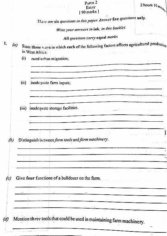 WAEC 2026 Agricultural Science Question Paper page 10