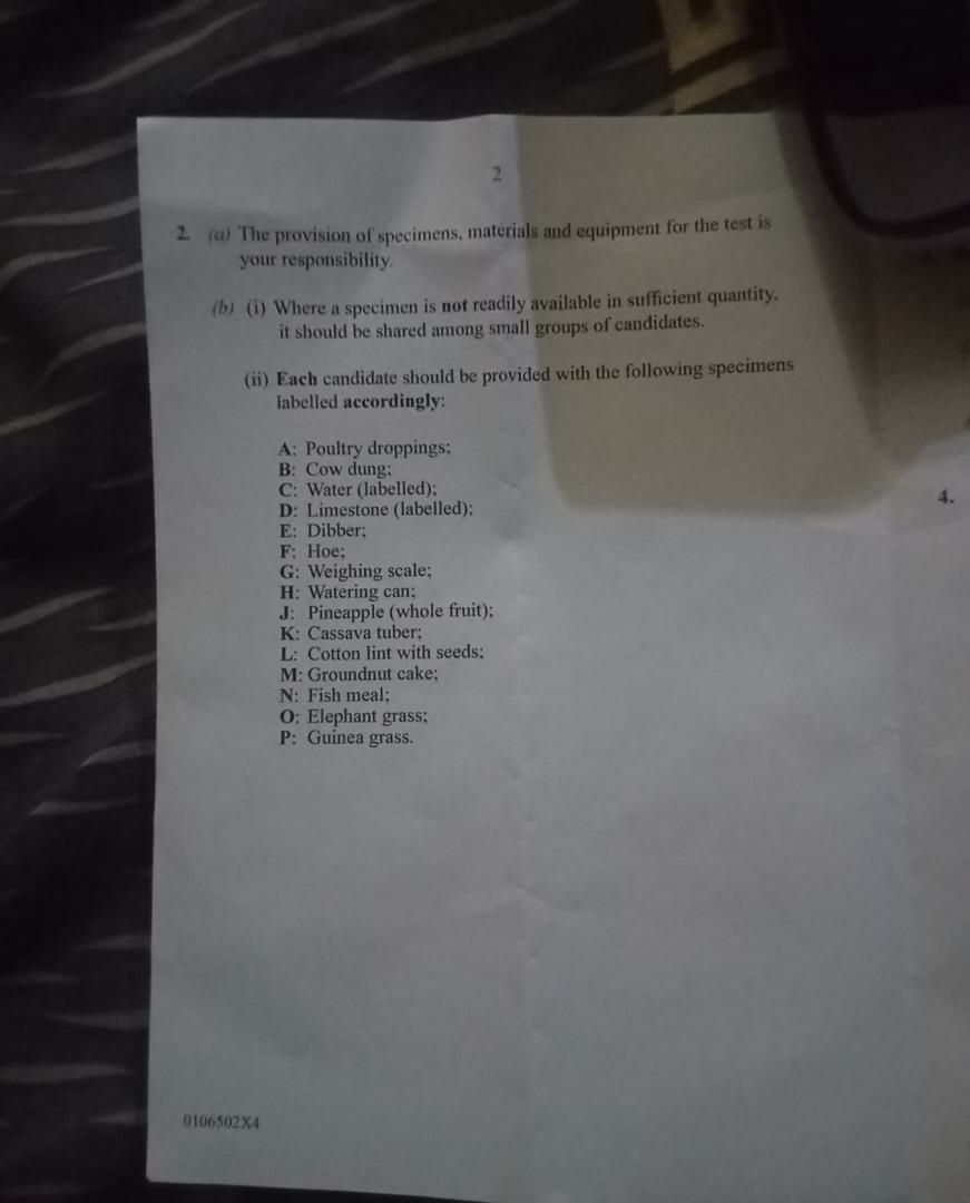 WAEC 2026 Agricultural Science Practical Paper page 4