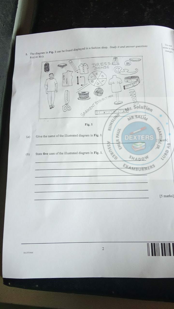 WAEC 2026 Garment Making Practical question paper page 1