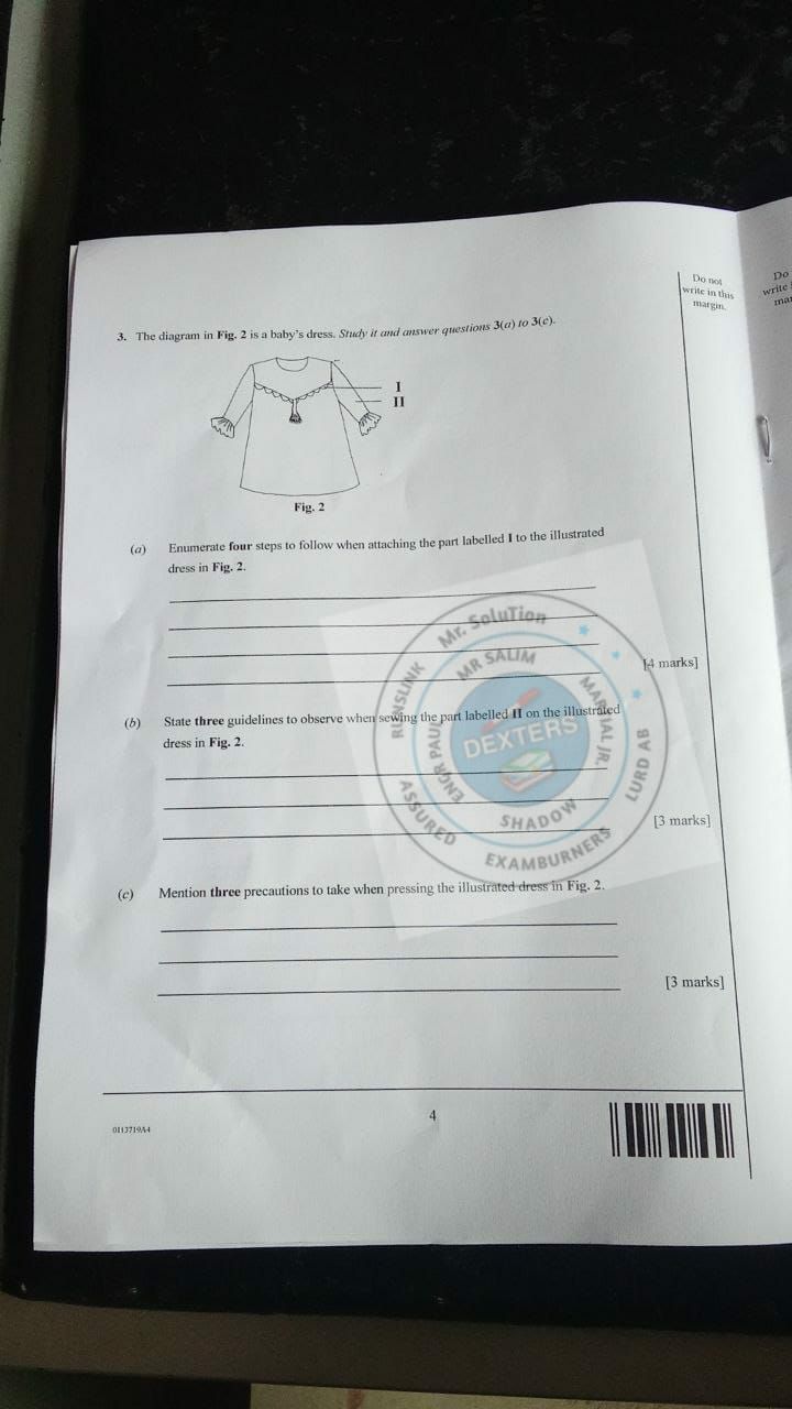WAEC 2026 Garment Making Practical question paper page 3