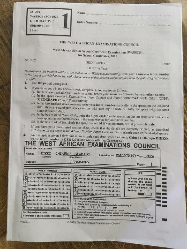 WAEC 2026 Geography question paper page 2