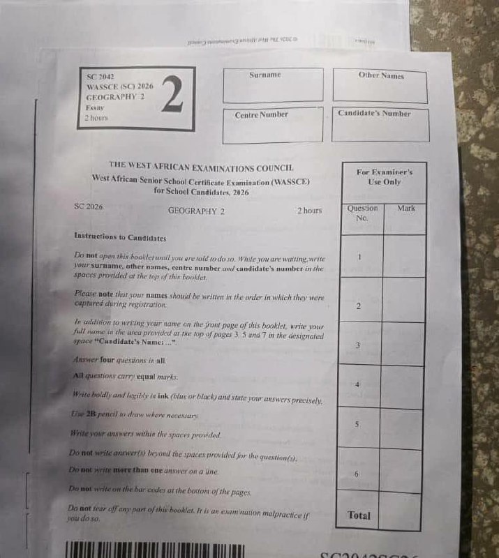 WAEC 2026 Geography question paper page 7