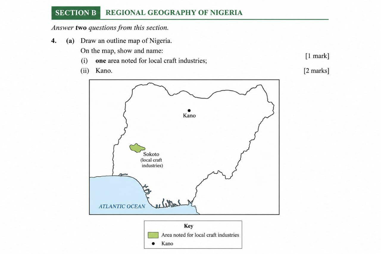 WAEC 2026 Geography question paper - map question