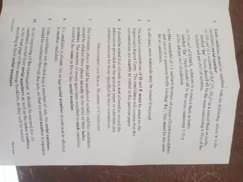 WAEC 2026 Chemistry 3 Practical Alternative B instructions page