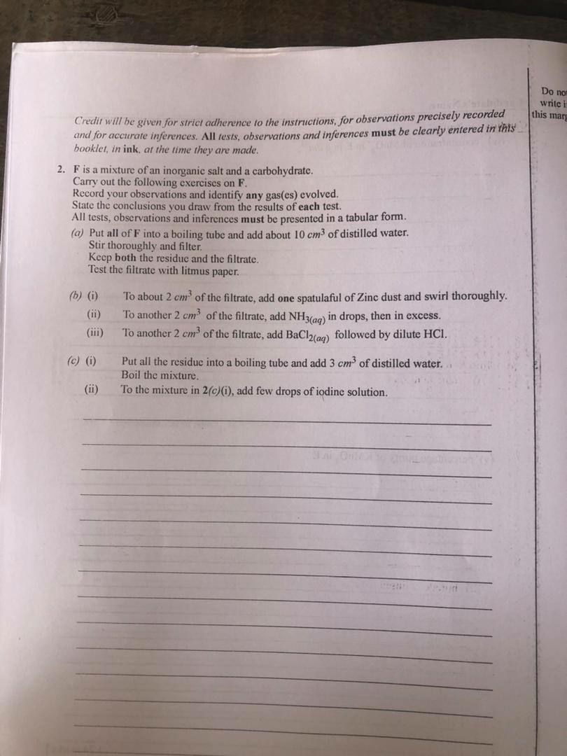 WAEC 2026 Chemistry 3 Practical question on salt and carbohydrate tests