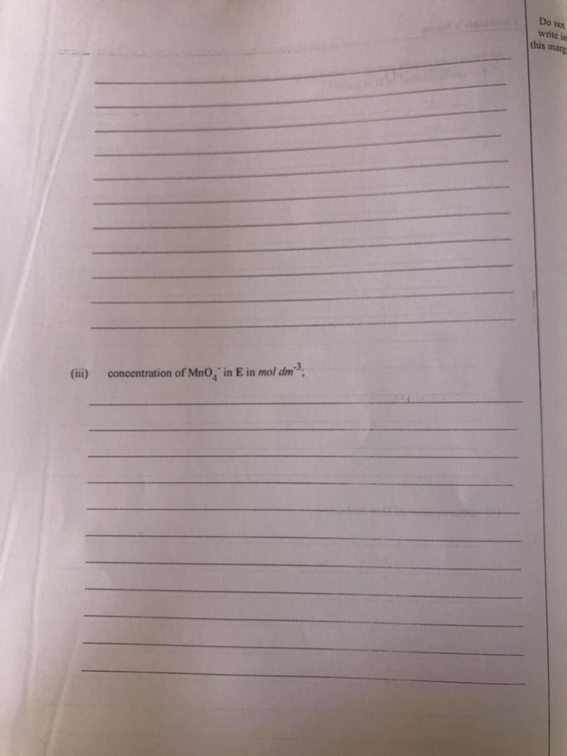 WAEC 2026 Chemistry 3 Practical MnO4 concentration question