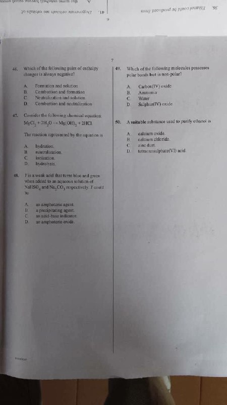 WAEC 2026 Chemistry 1 OBJ question paper page 1