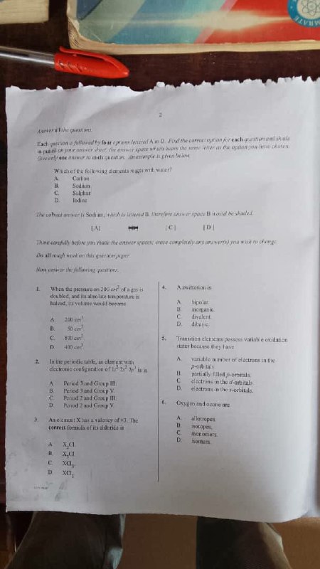 WAEC 2026 Chemistry 1 OBJ question paper page 3