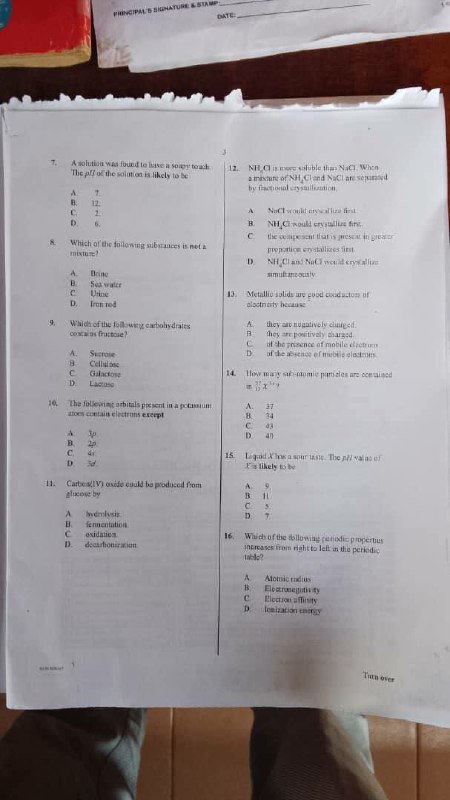 WAEC 2026 Chemistry 1 OBJ question paper page 5