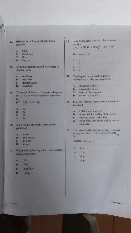WAEC 2026 Chemistry 1 OBJ question paper page 6