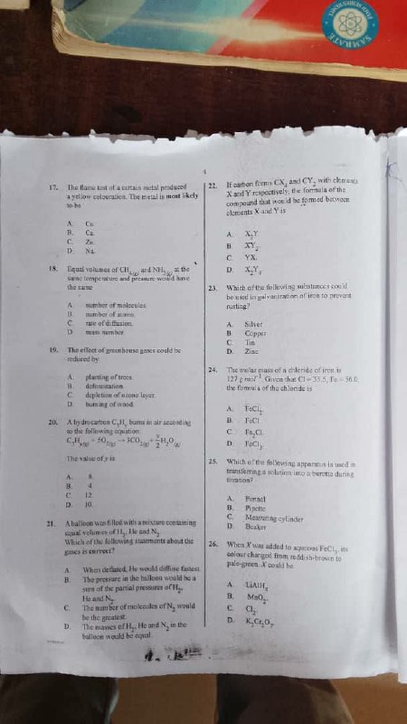 WAEC 2026 Chemistry 1 OBJ question paper page 7