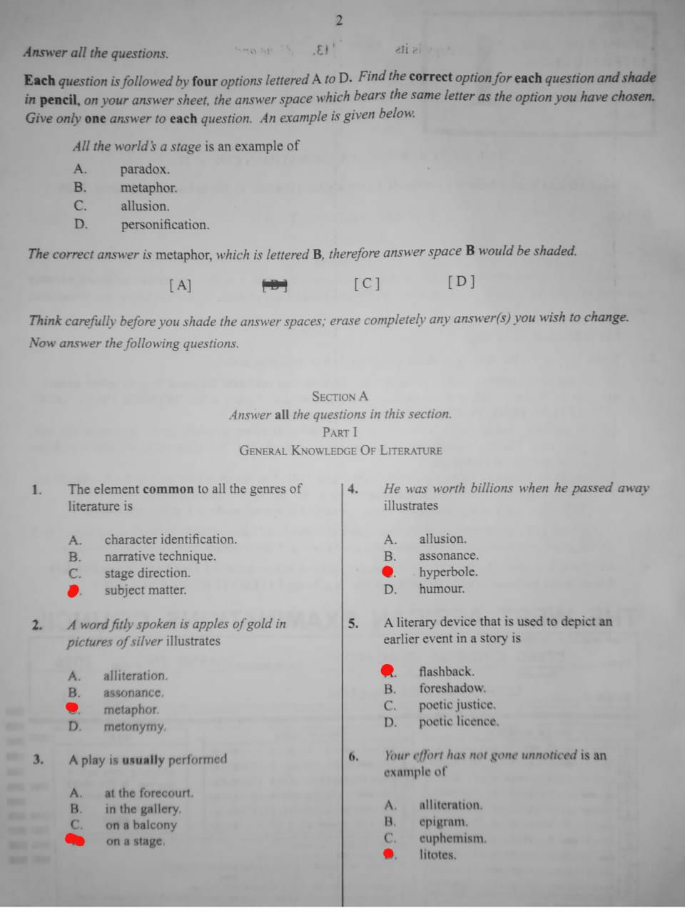 WAEC 2026 Literature in English Paper 1 objective question paper page 3