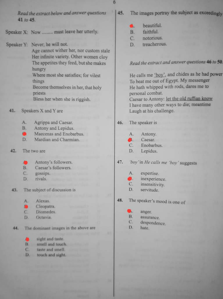 WAEC 2026 Literature in English Paper 1 objective question paper page 4