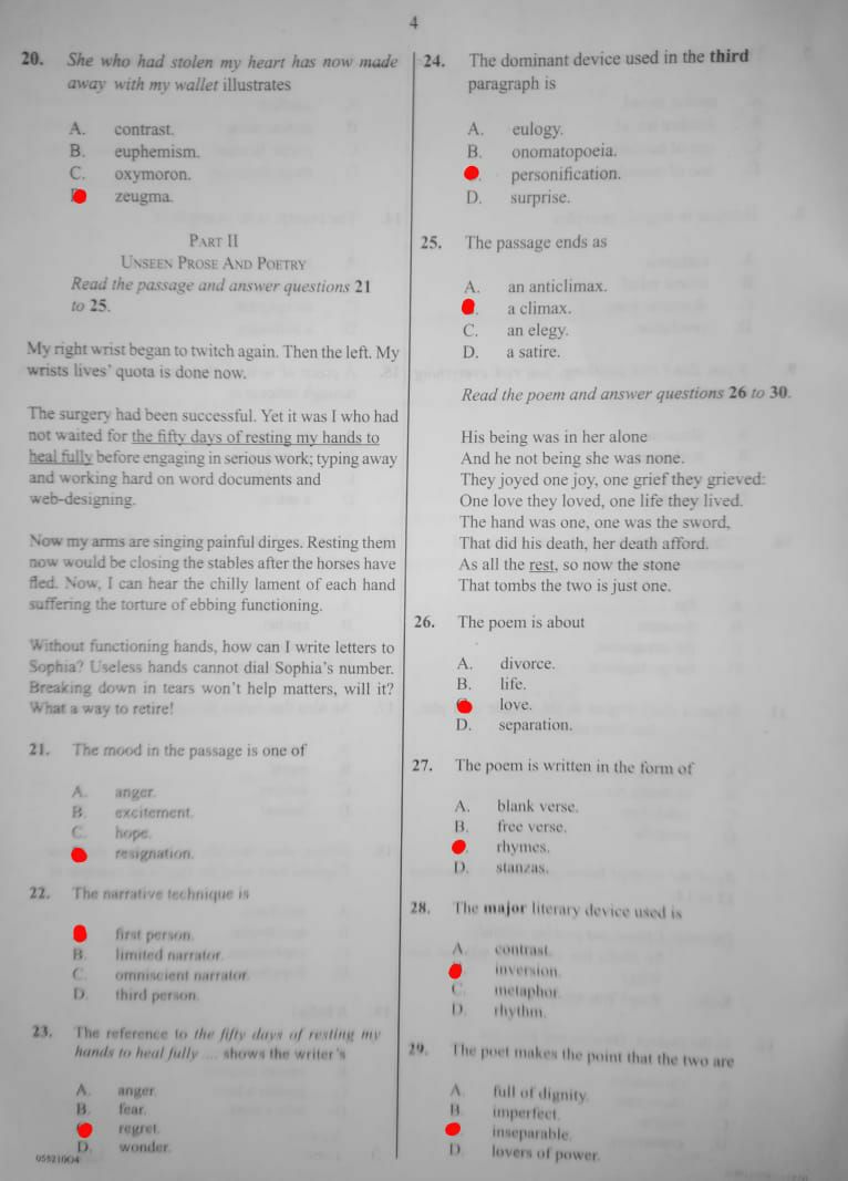 WAEC 2026 Literature in English Paper 1 objective question paper page 5