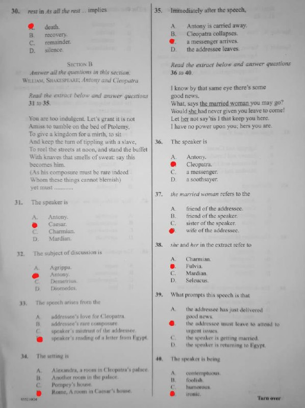 WAEC 2026 Literature in English Paper 1 objective question paper page 6