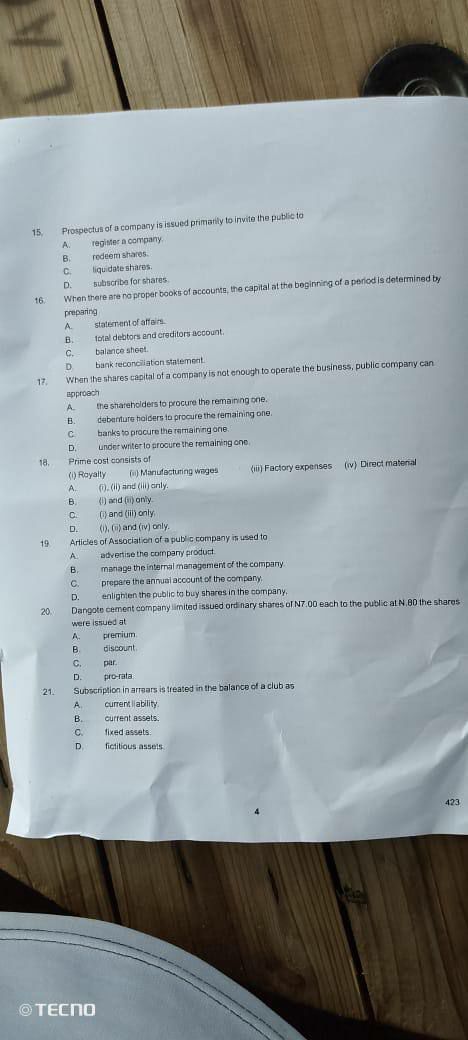 NABTEB 2026 Financial Accounting question paper page 2