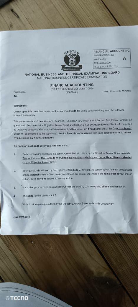 NABTEB 2026 Financial Accounting question paper page 3
