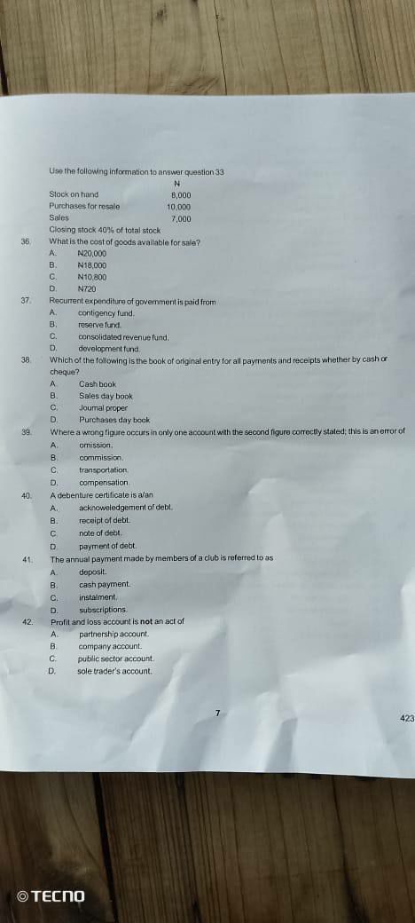 NABTEB 2026 Financial Accounting question paper page 6