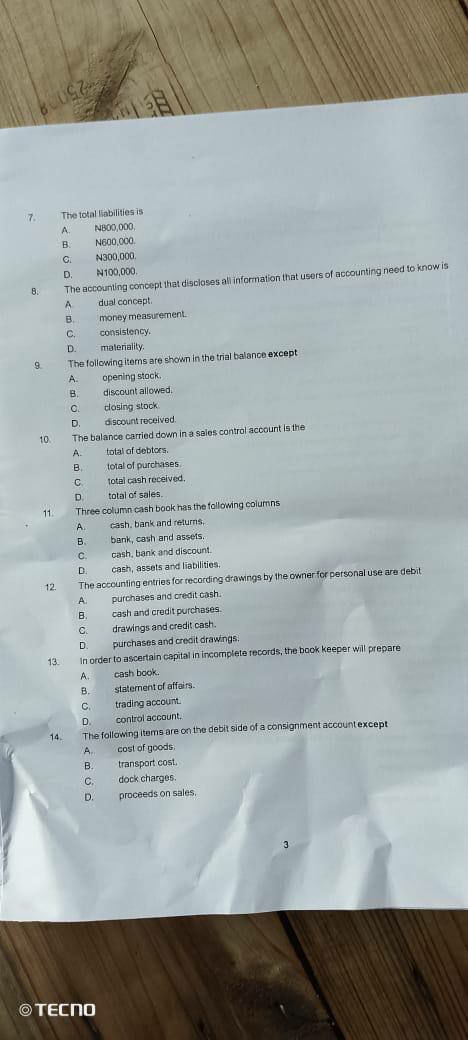 NABTEB 2026 Financial Accounting question paper page 10