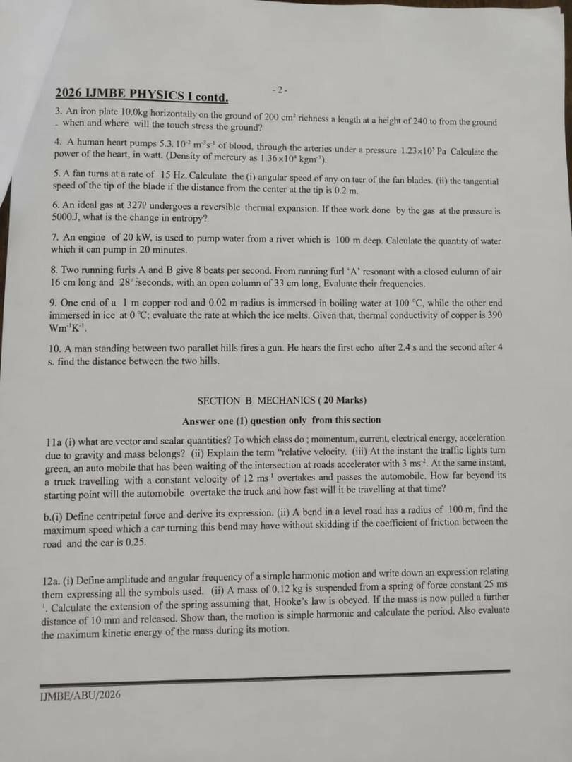 IJMB 2026 Physics Paper 1 question paper page 2