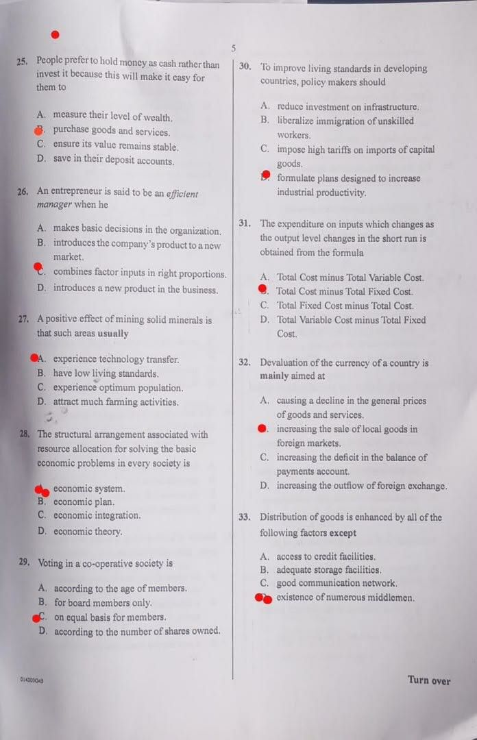 2026 WAEC Economics objective question paper page 2