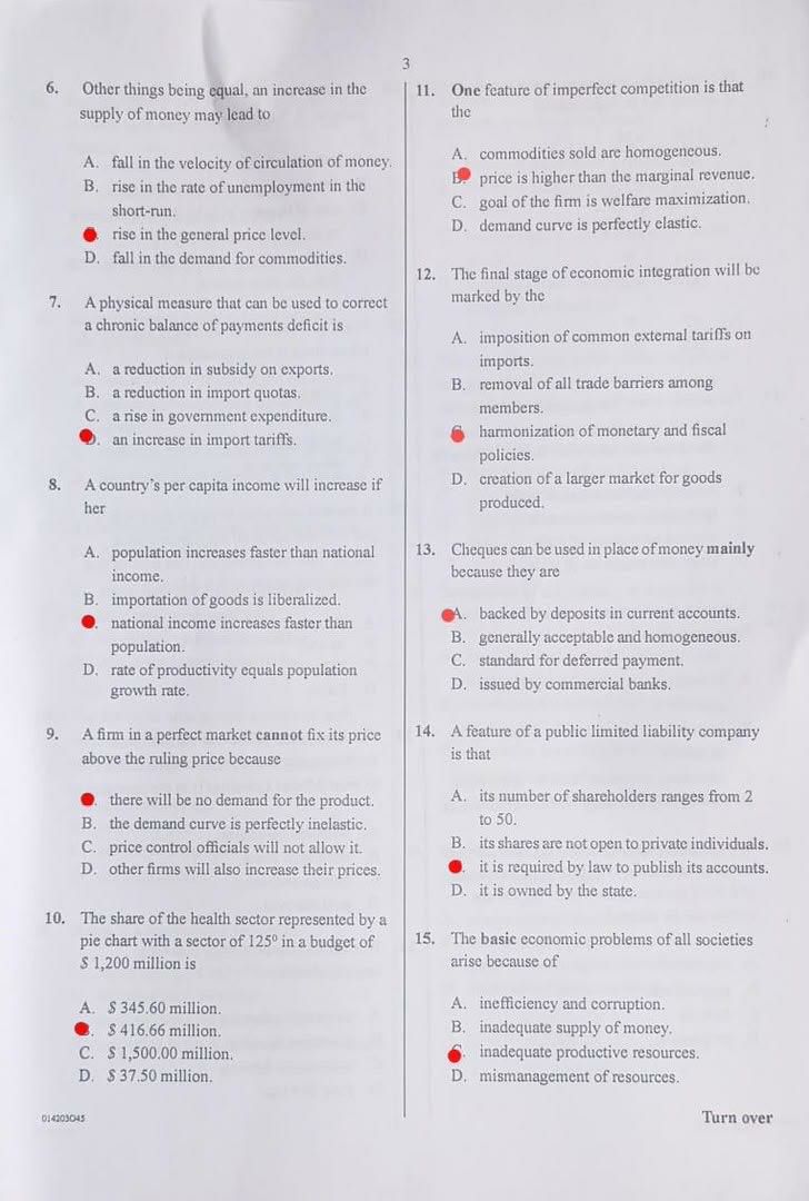 2026 WAEC Economics objective question paper page 3