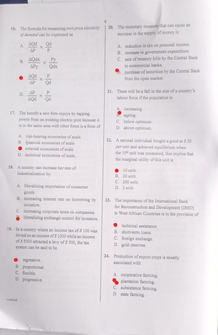 2026 WAEC Economics objective question paper page 6