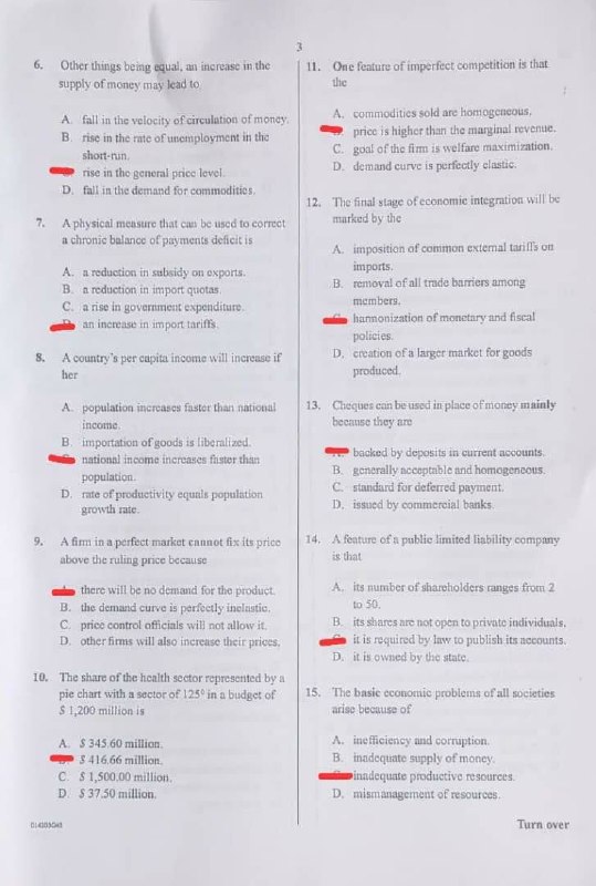 2026 WAEC Economics objective question paper page 7