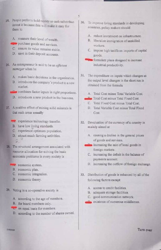 2026 WAEC Economics objective question paper page 8