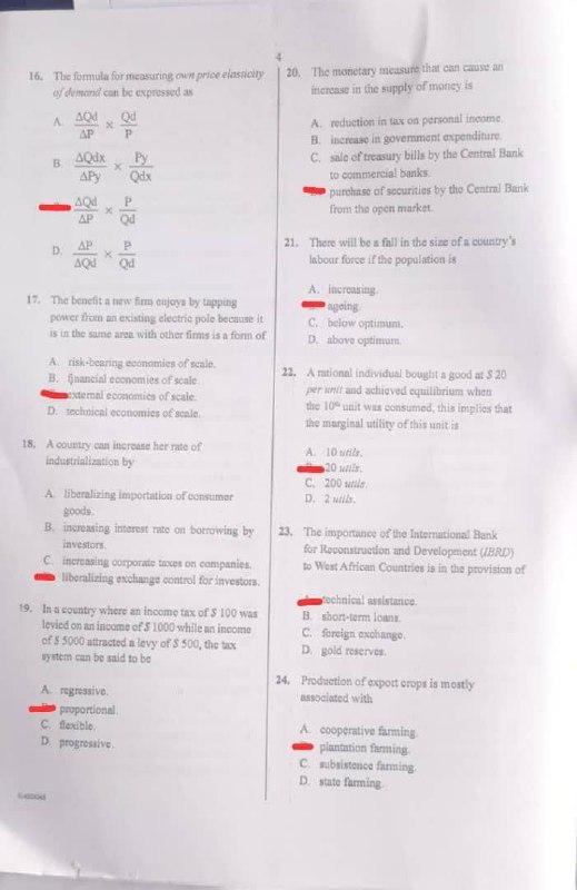 2026 WAEC Economics objective question paper page 10